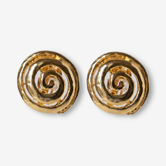 1980S STATEMENT GOLD PLATED SWIRL CLIP-ON EARRINGS
