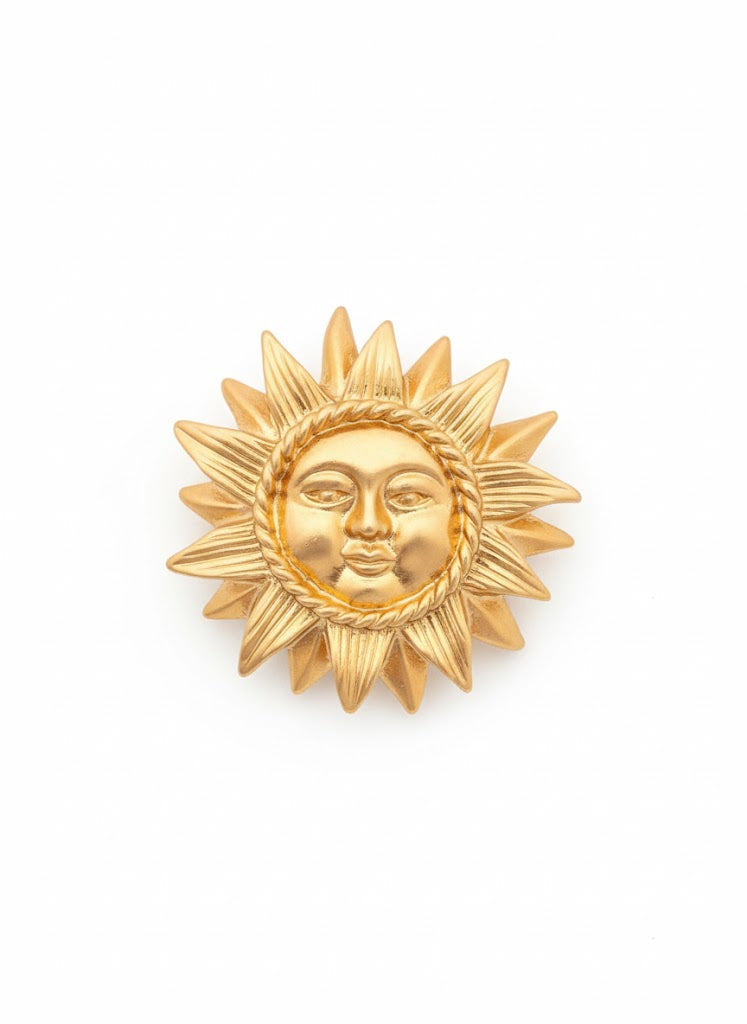 VINTAGE 1980S ETCHED STATEMENT SUN FACE BROOCH