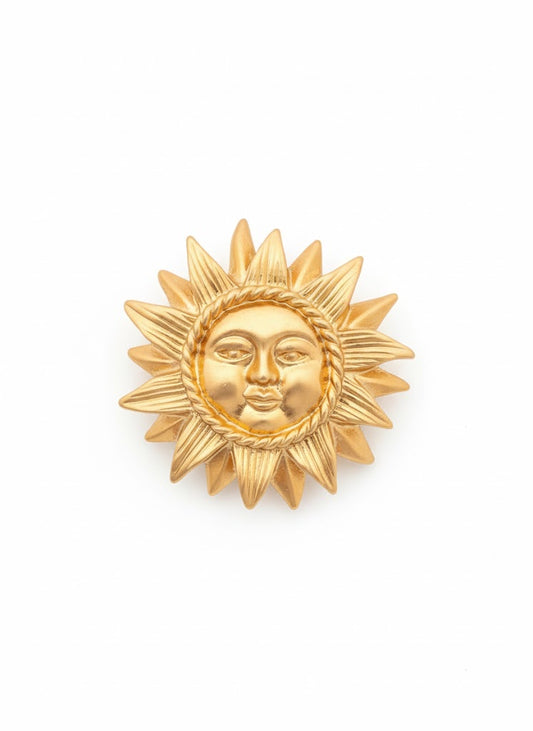 VINTAGE 1980S ETCHED STATEMENT SUN FACE BROOCH