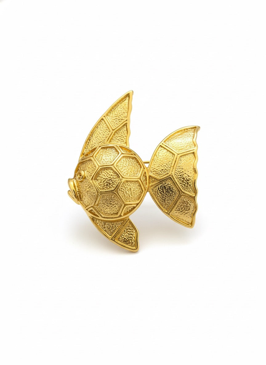 VINTAGE 1980S STATEMENT ETCHED  FISH BROOCH