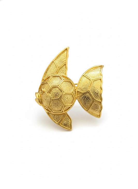 VINTAGE 1980S STATEMENT ETCHED  FISH BROOCH