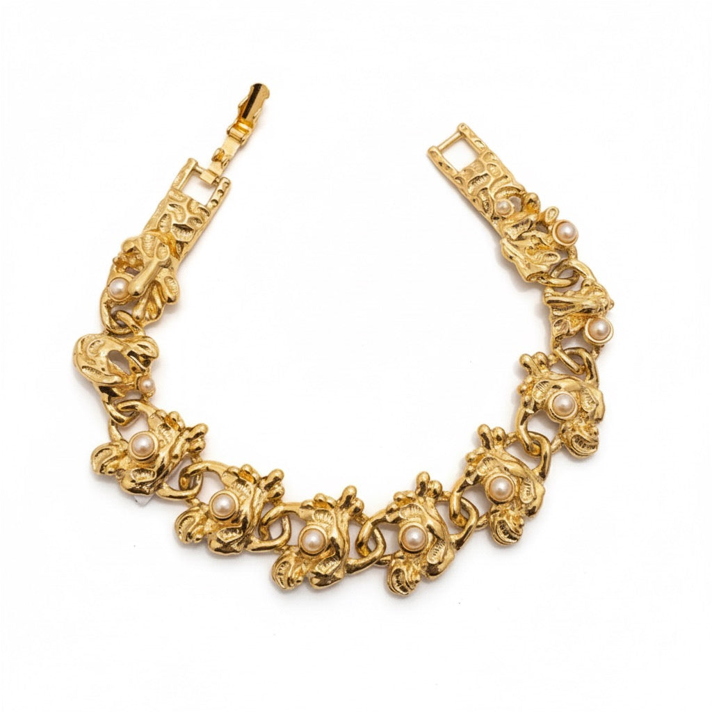 VINTAGE 1980s ETCHED CLUSTER IMITATION PEARL BRACELET