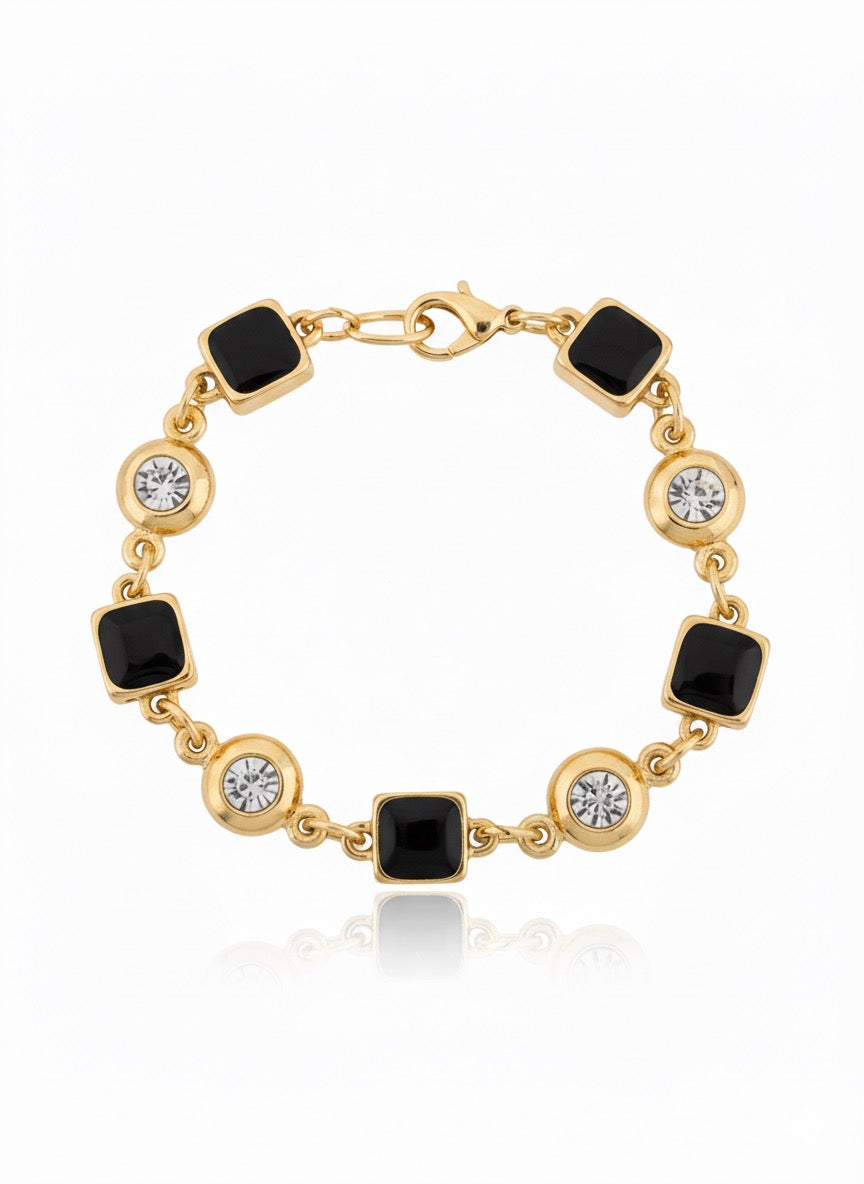 VINTAGE 1980S NOIR AND CRYSTAL GEOMETRIC LINKED BRACELET