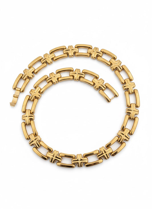 VINTAGE 1980S CHUNKY  RECTANGLE CROSS LINK NECKLACE