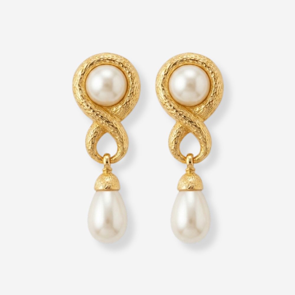 VINTAGE 1980S STATEMENT  TEAR DROP PEARL CLIP ON  EARRINGS
