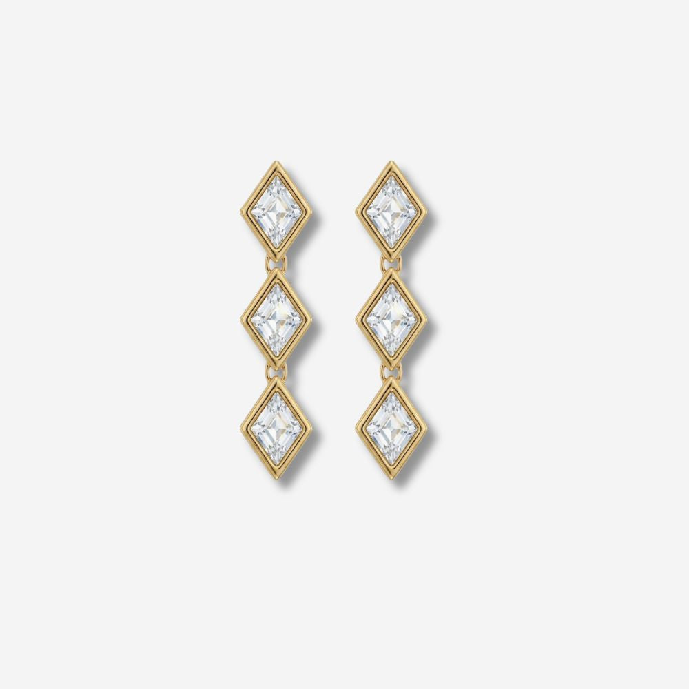 VINTAGE 1980S STATEMENT  ART DECO TRIPLE LOZENGE DROPLET EARRINGS