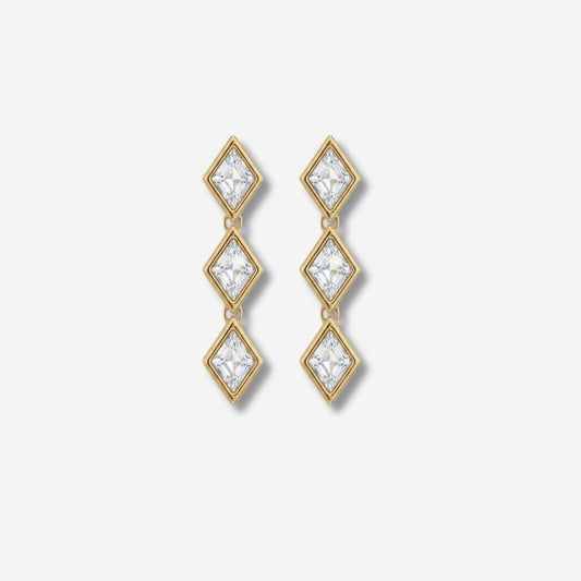 VINTAGE 1980S STATEMENT  ART DECO TRIPLE LOZENGE DROPLET EARRINGS