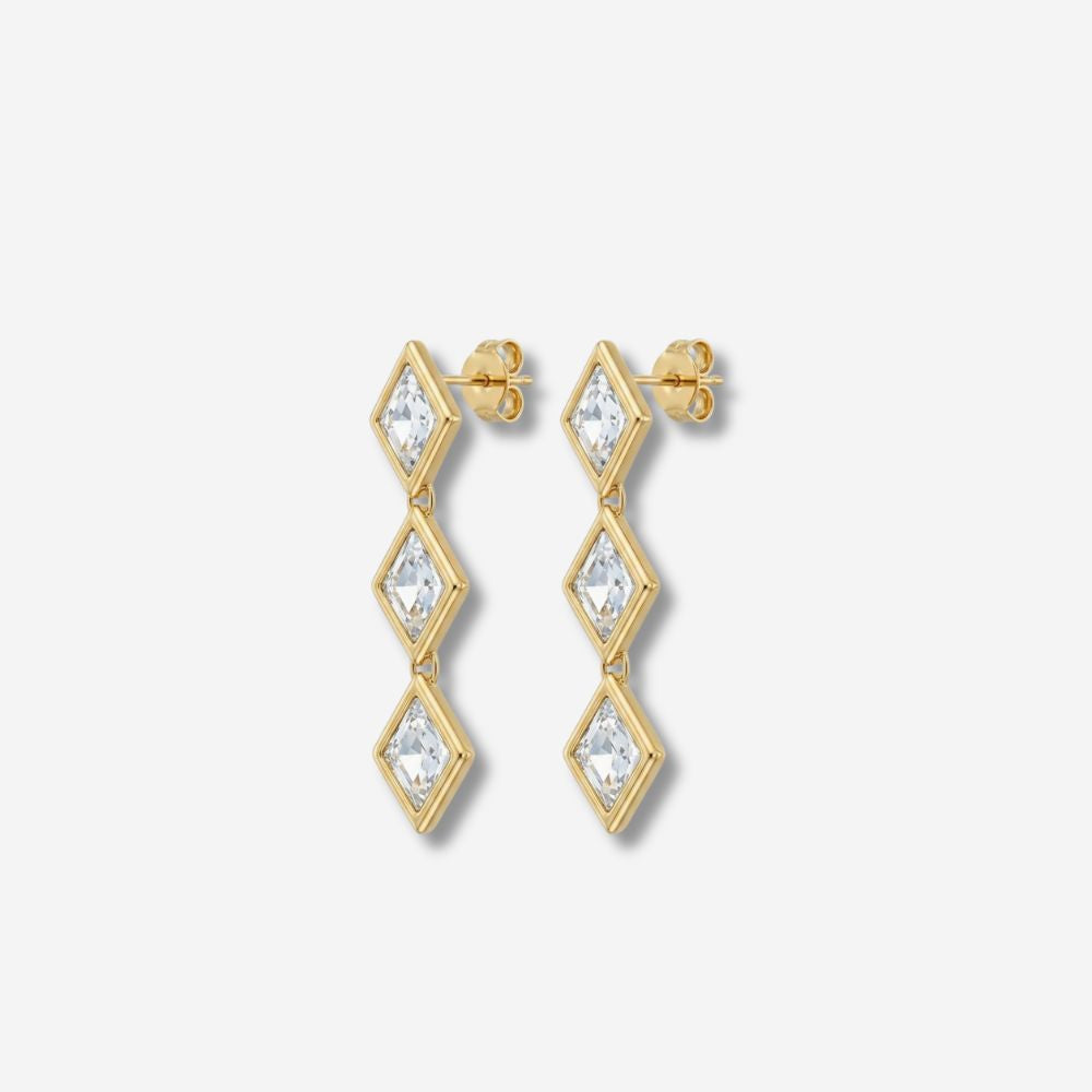 VINTAGE 1980S STATEMENT  ART DECO TRIPLE LOZENGE DROPLET EARRINGS