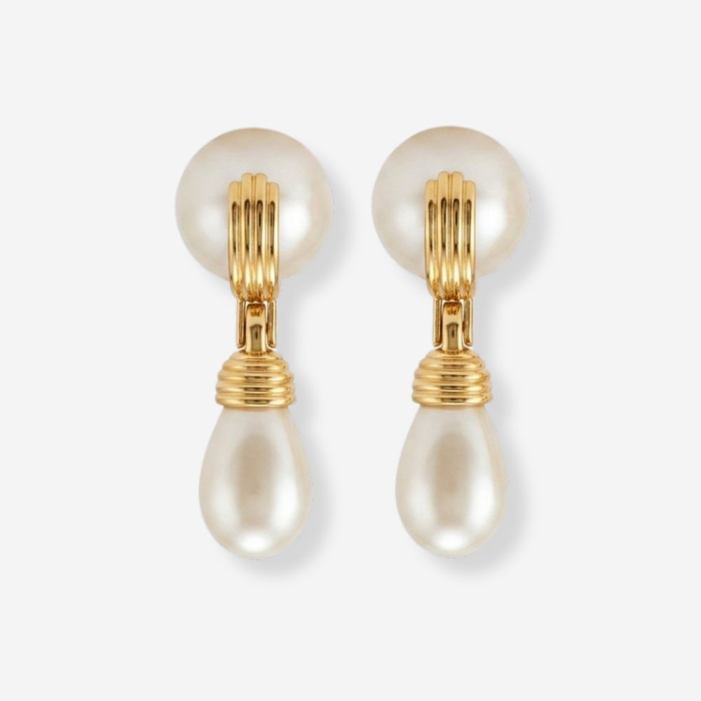 VINTAGE 1980S NINA RICCI STATEMENT SIMULATED PEARL DOOR KNOCKER STYLE CLIP ON EARRINGS