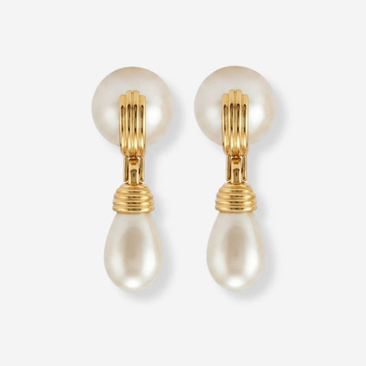 VINTAGE 1980S NINA RICCI STATEMENT SIMULATED PEARL DOOR KNOCKER STYLE CLIP ON EARRINGS