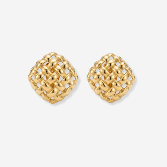 VINTAGE 1980S STATEMENT 1980S BASKETWEAVE LATTICE CLIP ON EARRINGS