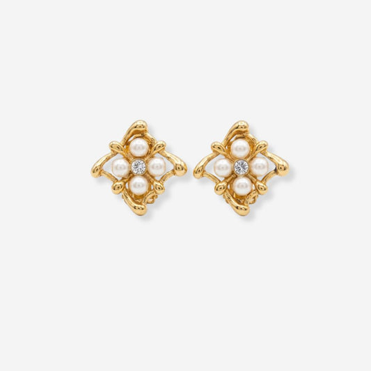 VINTAGE 1990S SQAURE PEARL CLUSTER CLIP ON EARRINGS