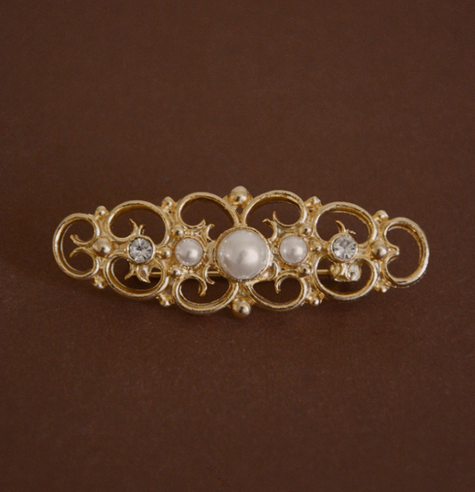 VINTAGE 1980S ART DECO STYLE IMITATION PEARL PIN BROOCH