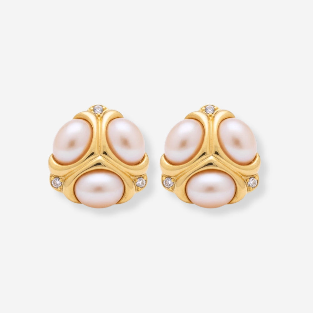 VINTAGE  1980S TRIANGULAR   BLUSH  PINK TRIO  IMITATION PEARL EARRINGS