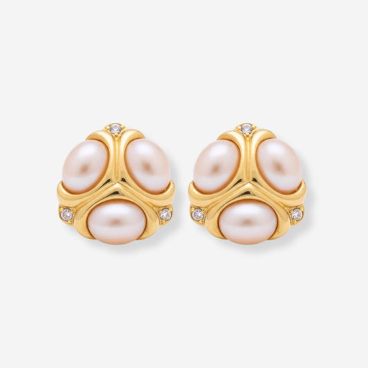 VINTAGE  1980S TRIANGULAR   BLUSH  PINK TRIO  IMITATION PEARL EARRINGS