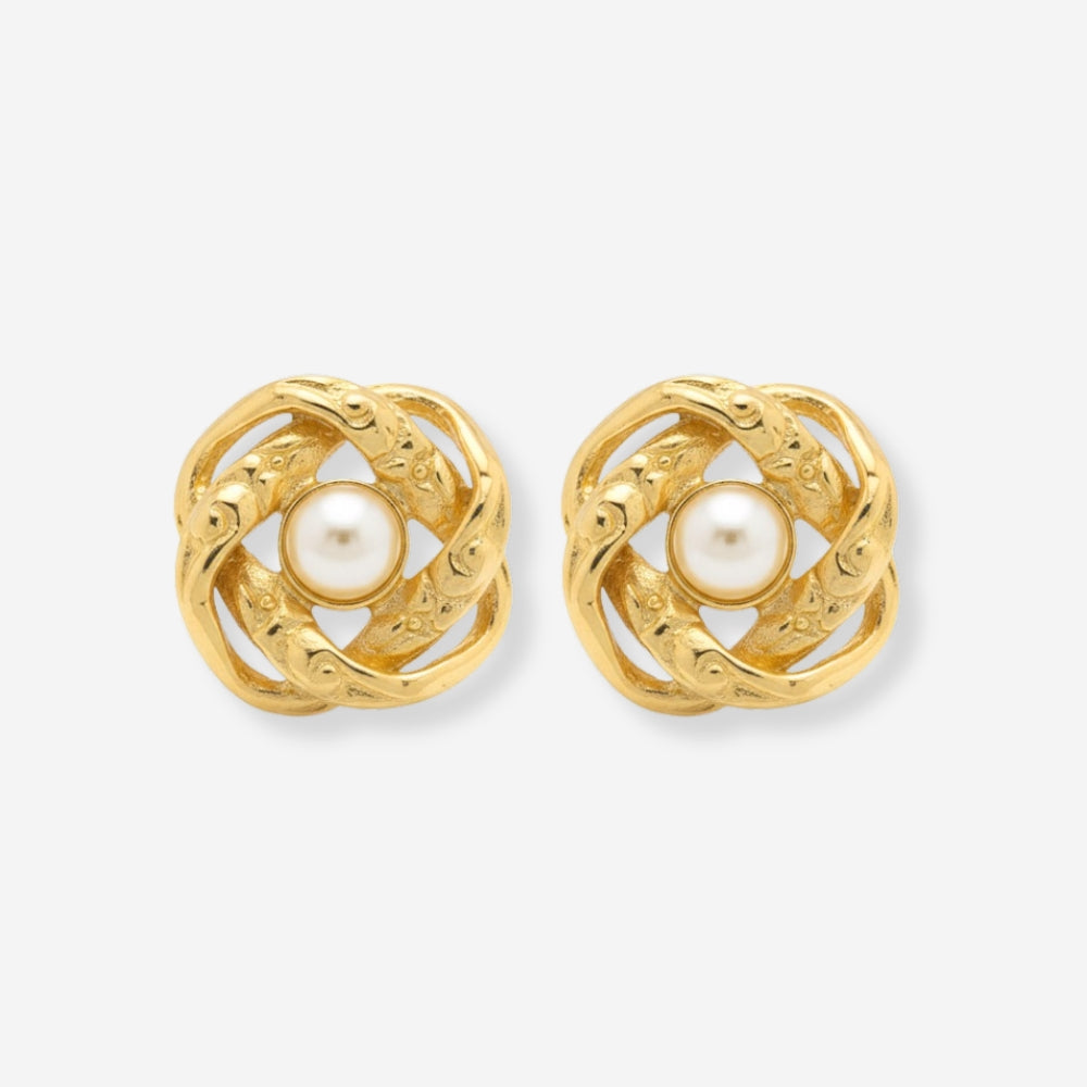 VINTAGE 1970S CAMELLIA FLOWER PEARL EARRINGS