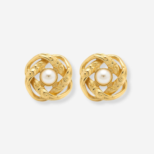 VINTAGE 1970S CAMELLIA FLOWER PEARL EARRINGS