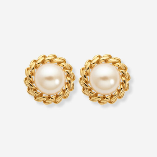 VINTAGE 1990s CURB CHAIN EDGE  IMITATION PEARL STATEMENT EARRINGS