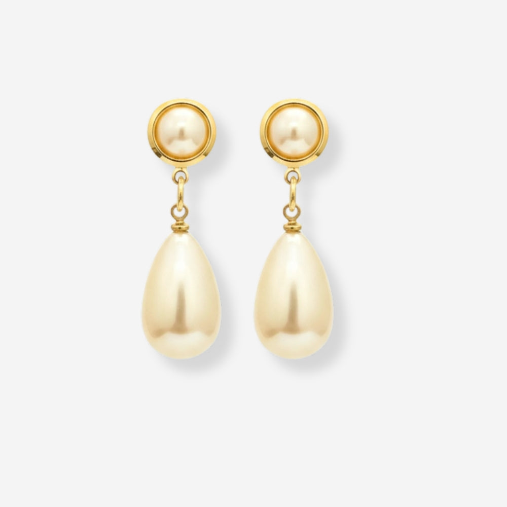 VINTAGE 1980S CLASSIC IMITATION PEARL TEAR DROP CLIP ON EARRINGS