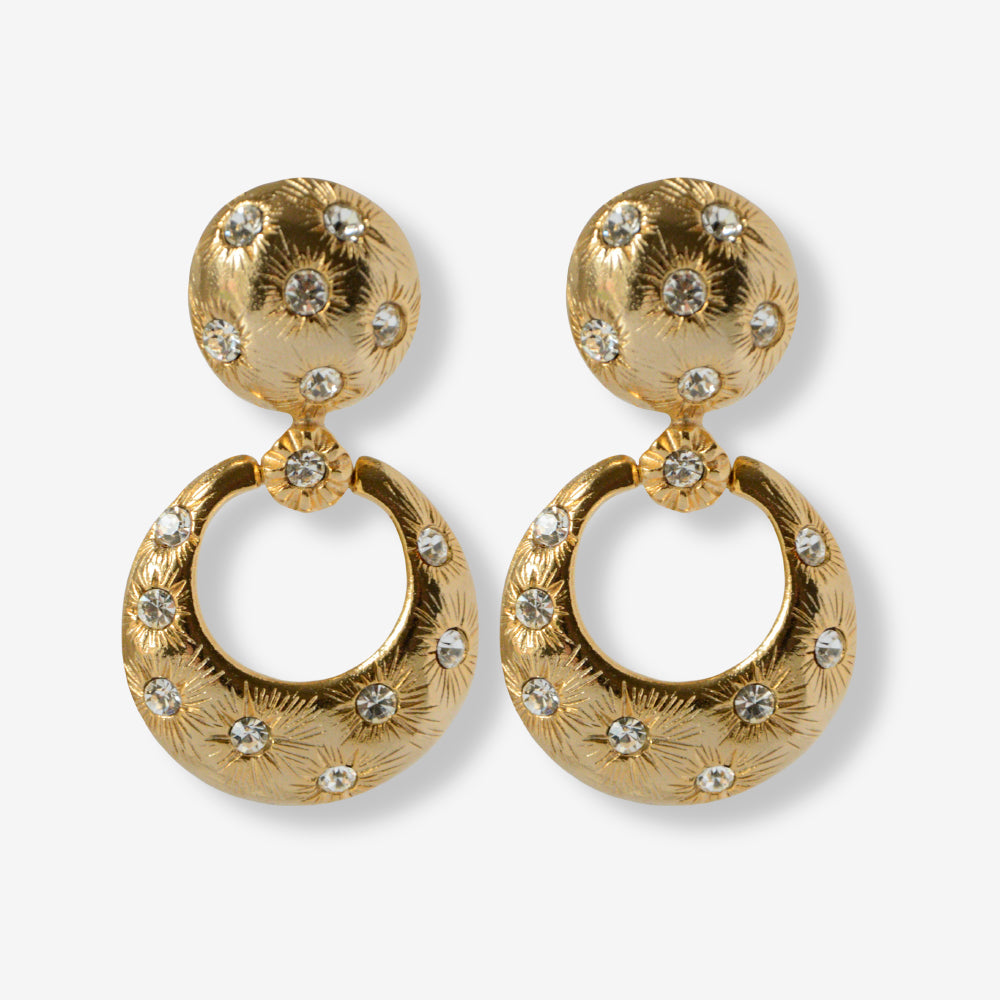 VINTAGE 1980S CRYSTAL DOOR KNOCKER STATEMENT GOLD-PLATED EARRINGS
