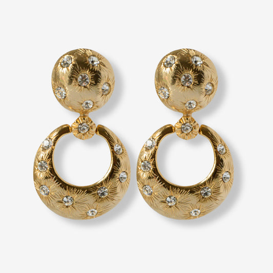 VINTAGE 1980S CRYSTAL DOOR KNOCKER STATEMENT GOLD-PLATED EARRINGS