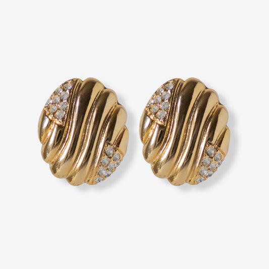 VINTAGE 1980S CRYSTAL RIBBED OVAL EARRINGS