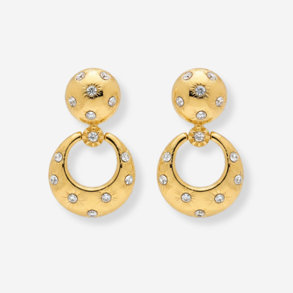 VINTAGE 1980S CRYSTAL DOOR KNOCKER STATEMENT GOLD-PLATED EARRINGS