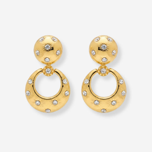 VINTAGE 1980S CRYSTAL DOOR KNOCKER STATEMENT GOLD-PLATED EARRINGS