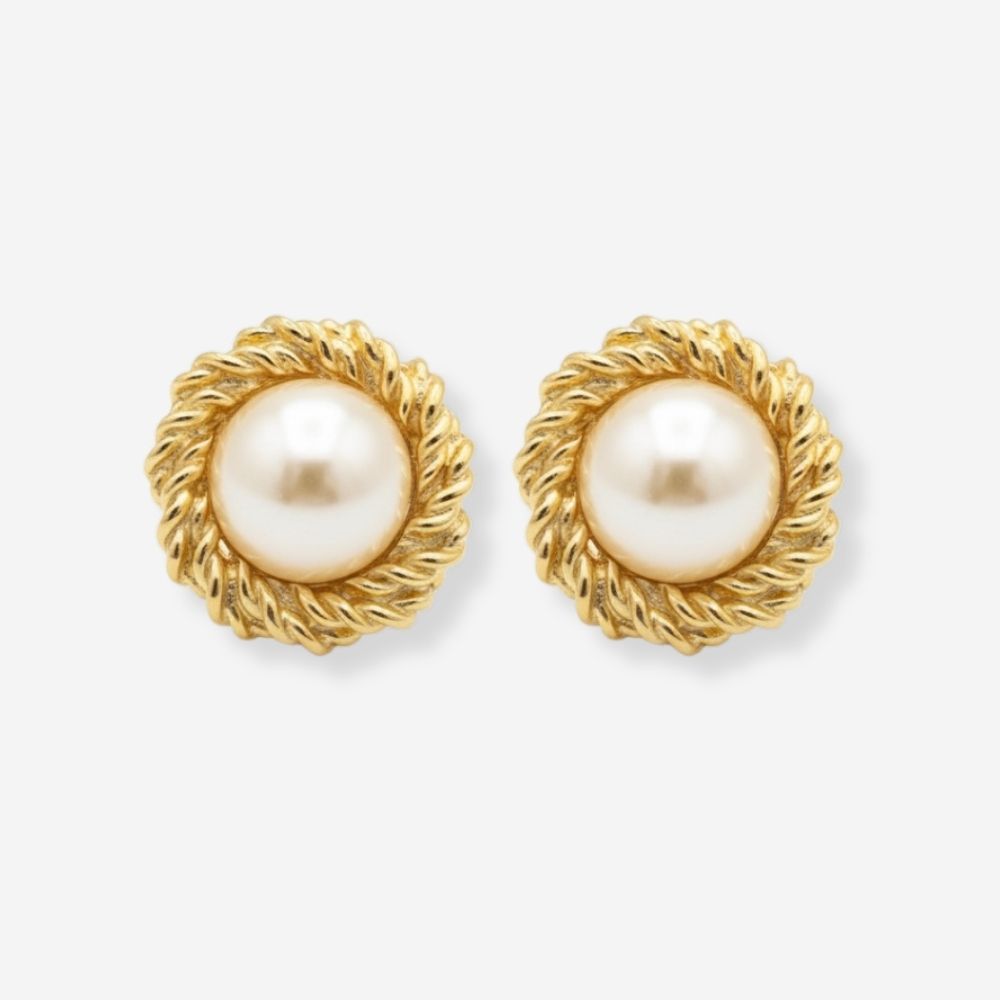 VINTAGE 1980S DIANA TWIST CHAIN IMITATION PEARL CLIP ON EARRINGS