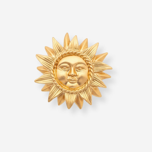 VINTAGE 1980S ETCHED STATEMENT SUN FACE BROOCH