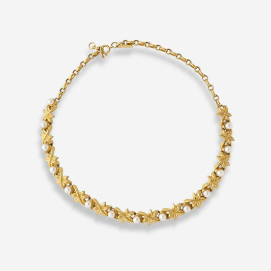 VINTAGE 1980S FLORAL IMITATION PEARL CORO CRAFT NECKLACE