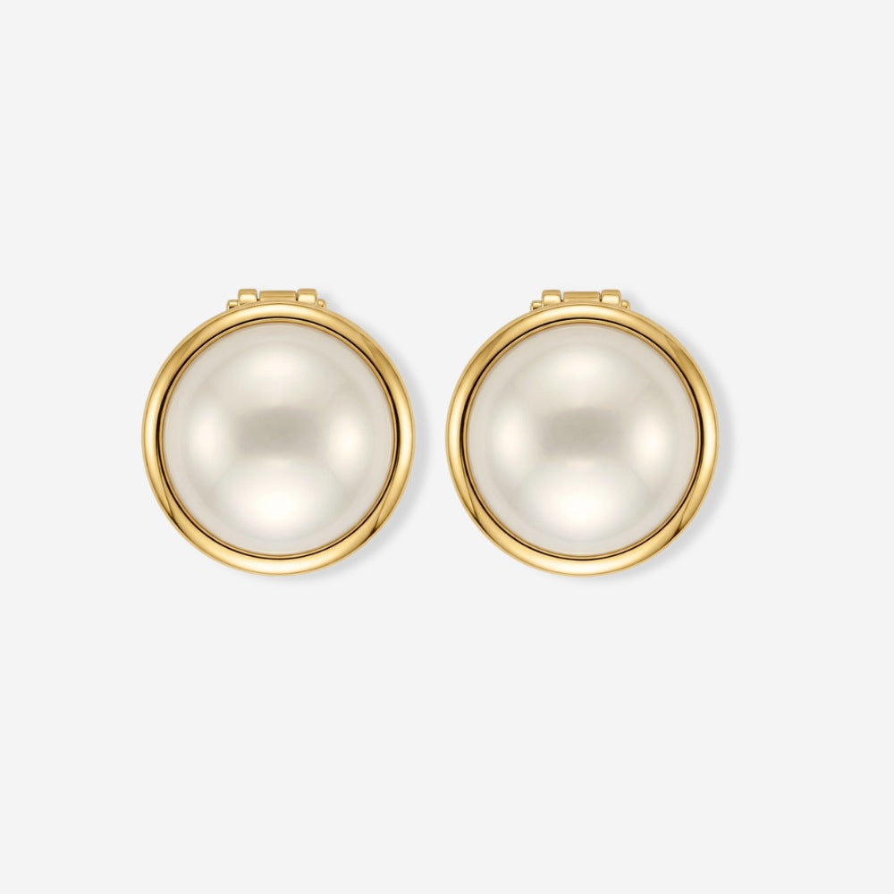 VINTAGE 1980S GOLD RIMMED TIMELESS IMITATION PEARL CLIP ON EARRINGS
