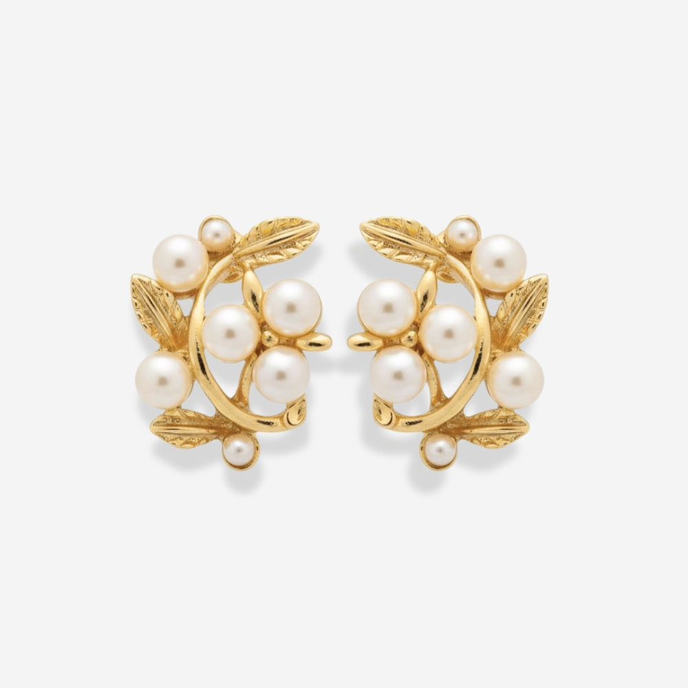 VINTAGE 1980S IMITATION PEARL GRAPE VINE EARRINGS