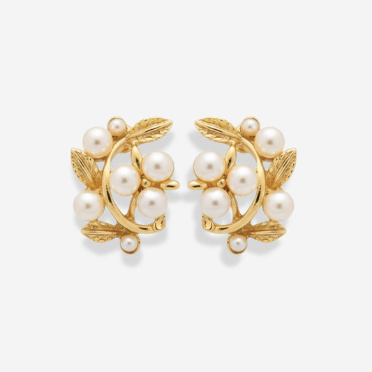 VINTAGE 1980S IMITATION PEARL GRAPE VINE EARRINGS