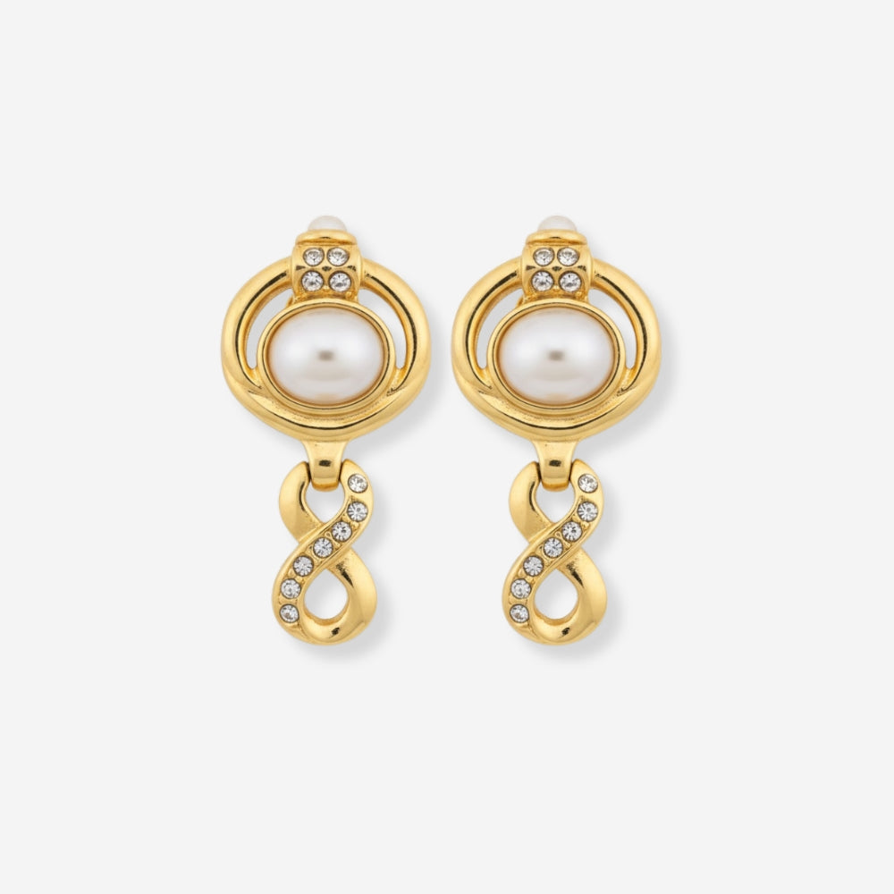 VINTAGE 1980S IMITATION PEARL INFINITY DROP CLIP ON EARRINGS