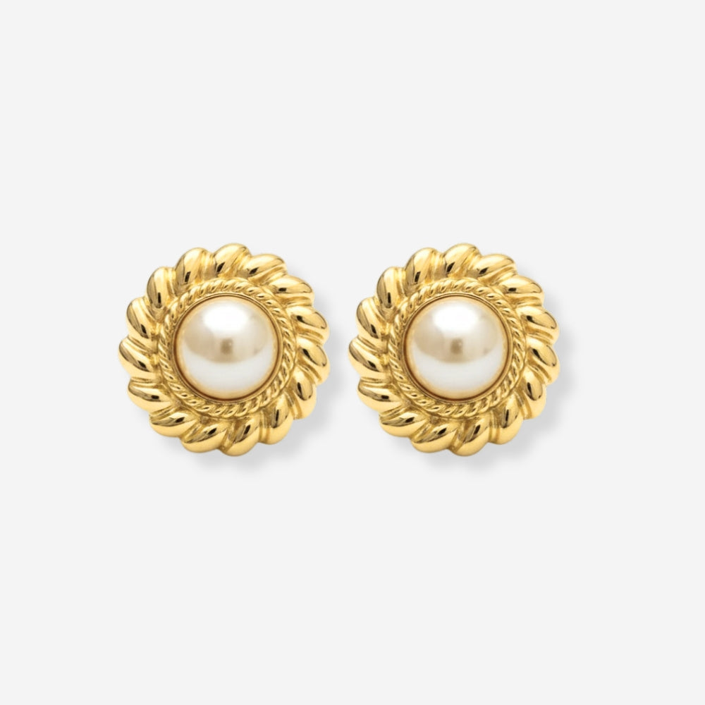 VINTAGE 1980S IMITATION PEARL SUNFLOWER EARRINGS