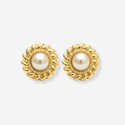 VINTAGE 1980S IMITATION PEARL SUNFLOWER EARRINGS
