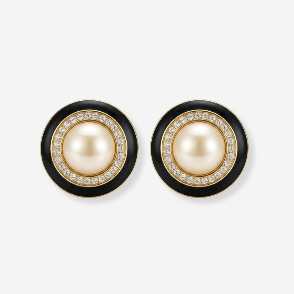 VINTAGE 1980S NAPIER BLACK ROUND SIMULATED PEARL EARRINGS 