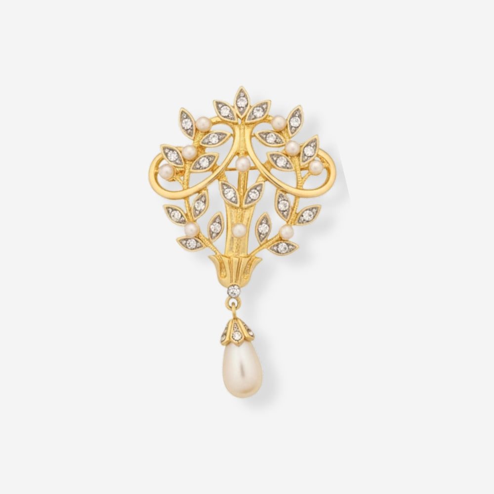 VINTAGE 1980S ORNATE  FLORAL PEARL BROOCH