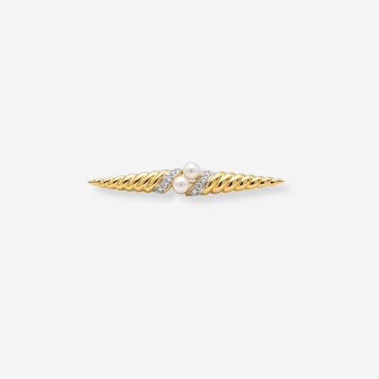 VINTAGE 1980S  ORNATE TWIST BAR PEARL BROOCH  