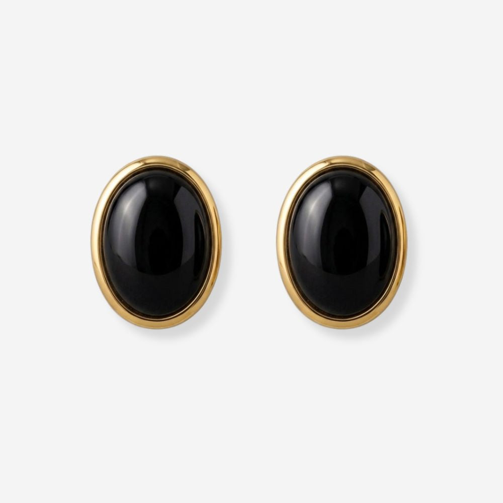 VINTAGE 1980S OVAL BLACK  CLASSIC EARRINGS 
