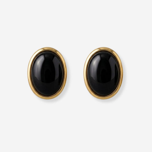 VINTAGE 1980S OVAL BLACK  CLASSIC EARRINGS 
