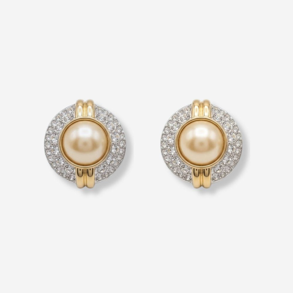 VINTAGE 1980S PAVÉ CRYSTAL HALO & PEARL STATEMENT STUDS