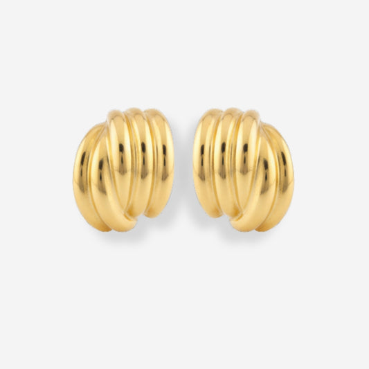 VINTAGE 1980S RIBBED  CURVED HUGGIE CLIP ON EARRINGS 