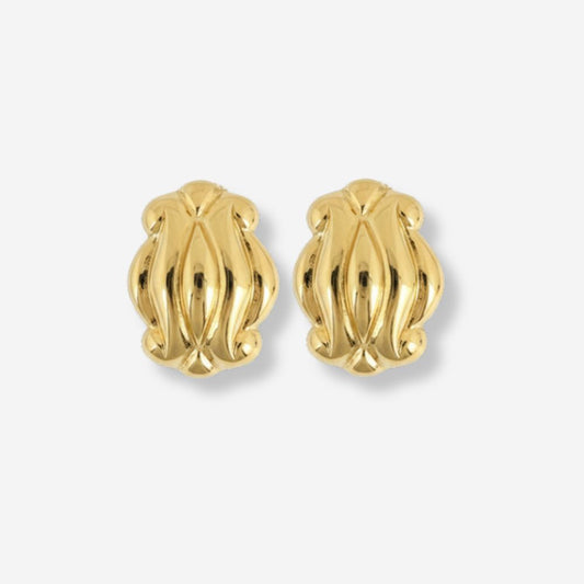 VINTAGE 1980S RIBBED SHELL SCREW BACK CLIP ON EARRINGS