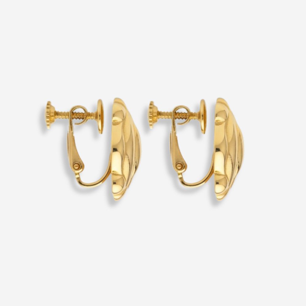 VINTAGE 1980S RIBBED SHELL SCREW BACK CLIP ON EARRINGS_side