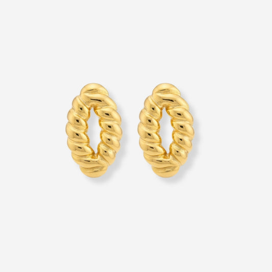 VINTAGE 1980S RIDGED MARQUISE  HOLLOW SHELL CLIP ON EARRINGS