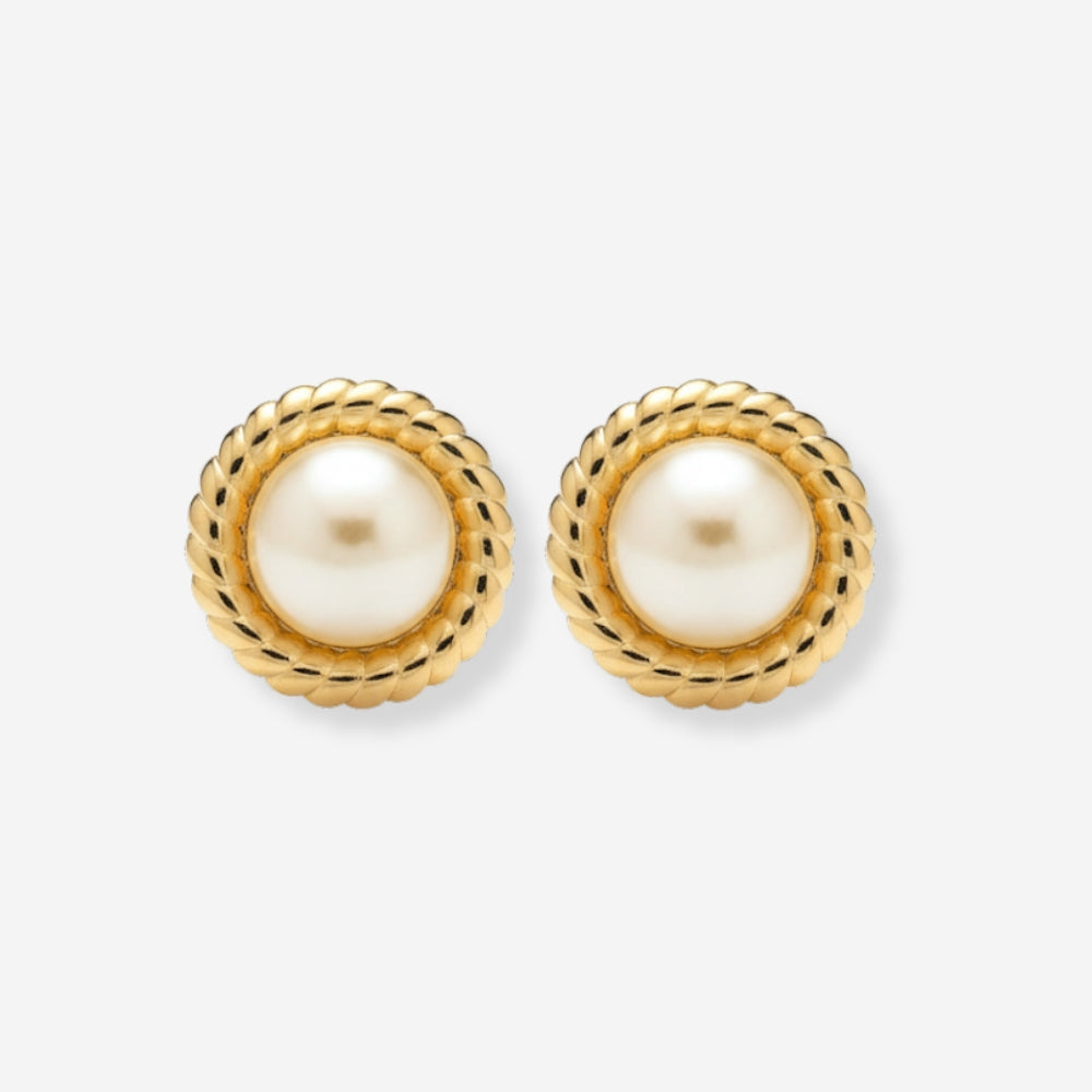 VINTAGE 1980S STATEMENT DOME IMITATION PEARL ROUND EARRINGS