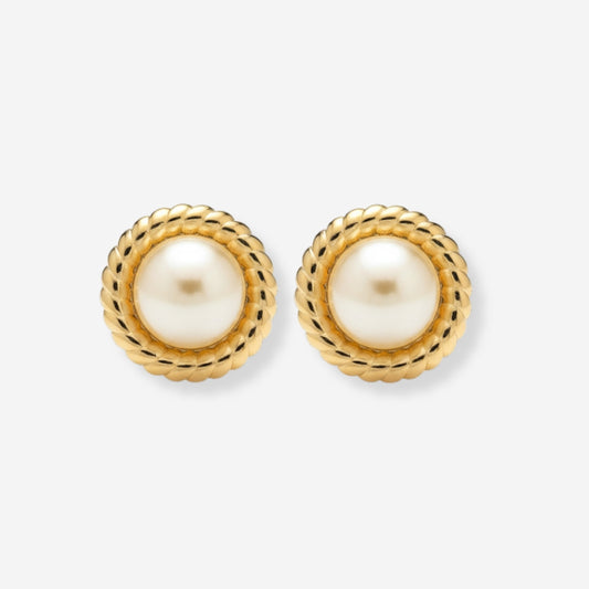 VINTAGE 1980S STATEMENT DOME IMITATION PEARL ROUND EARRINGS