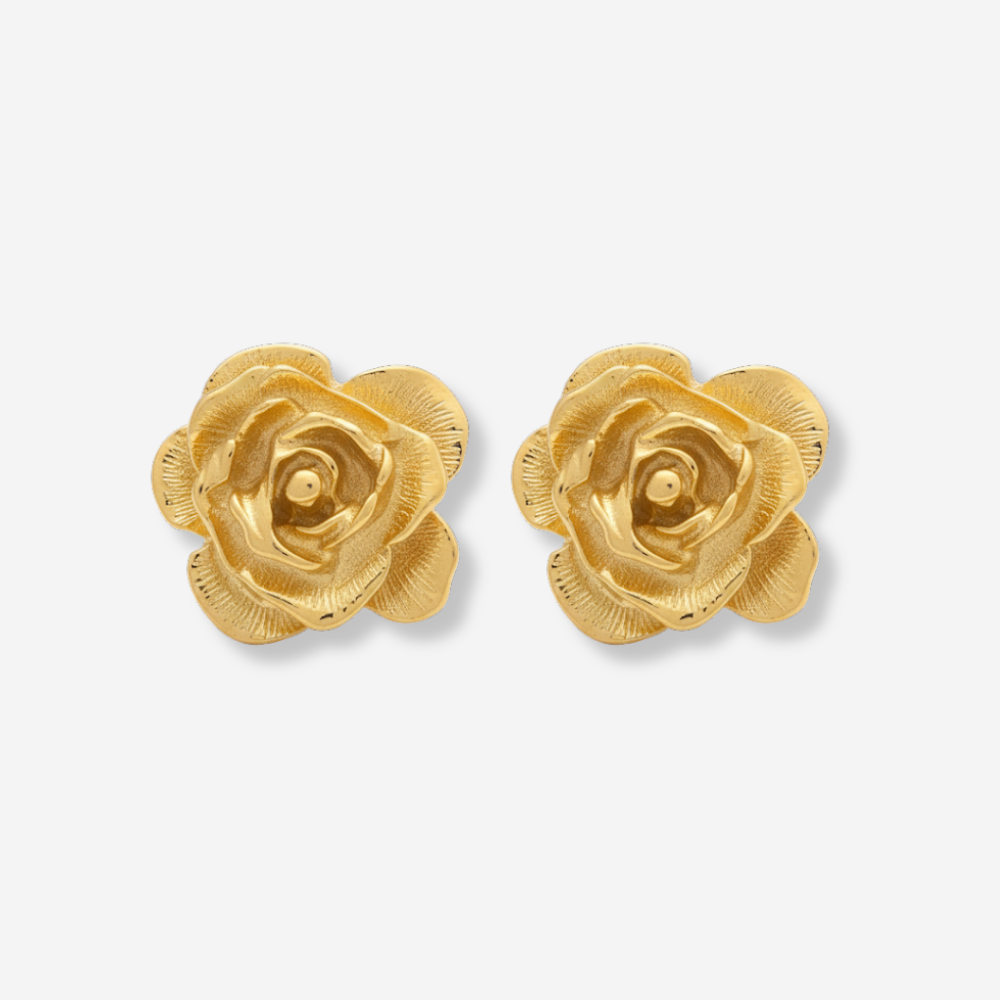VINTAGE 1980S STATEMENT ETCHED ROSE  EARRINGS